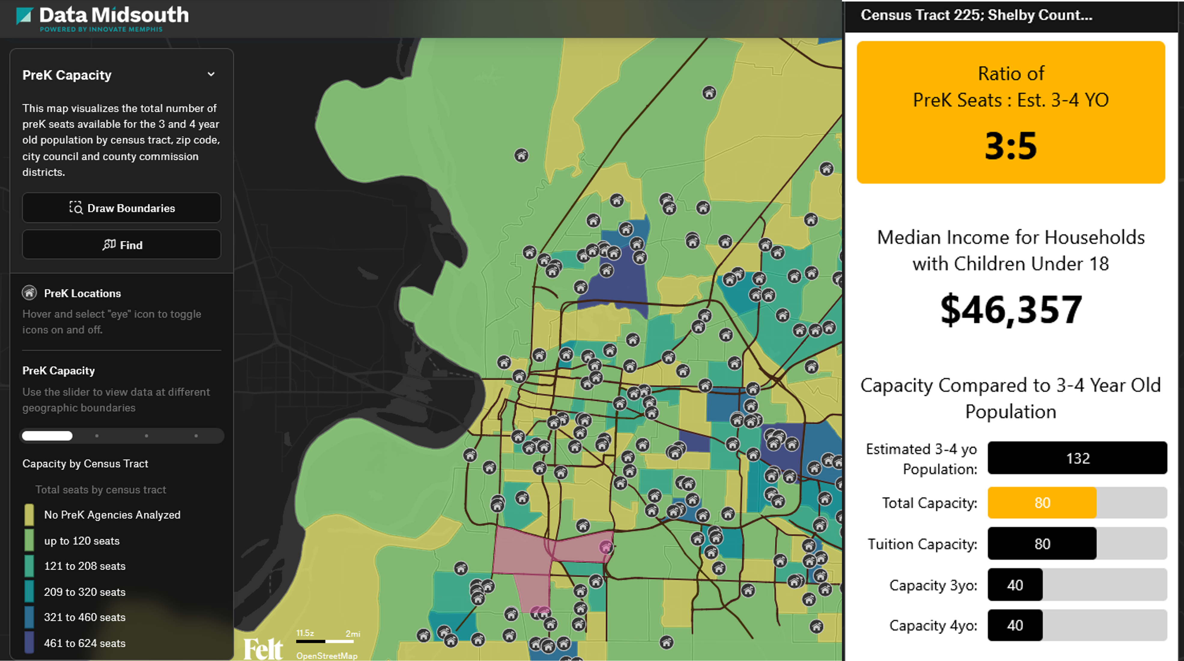 Interactive map showing where Pre-K seats are needed in Shelby County